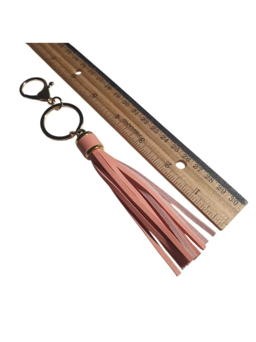 Pink Tassel Keychain Faux Leather Gold Tone Clasp Split Ring Loop Charm 6.5 Inch